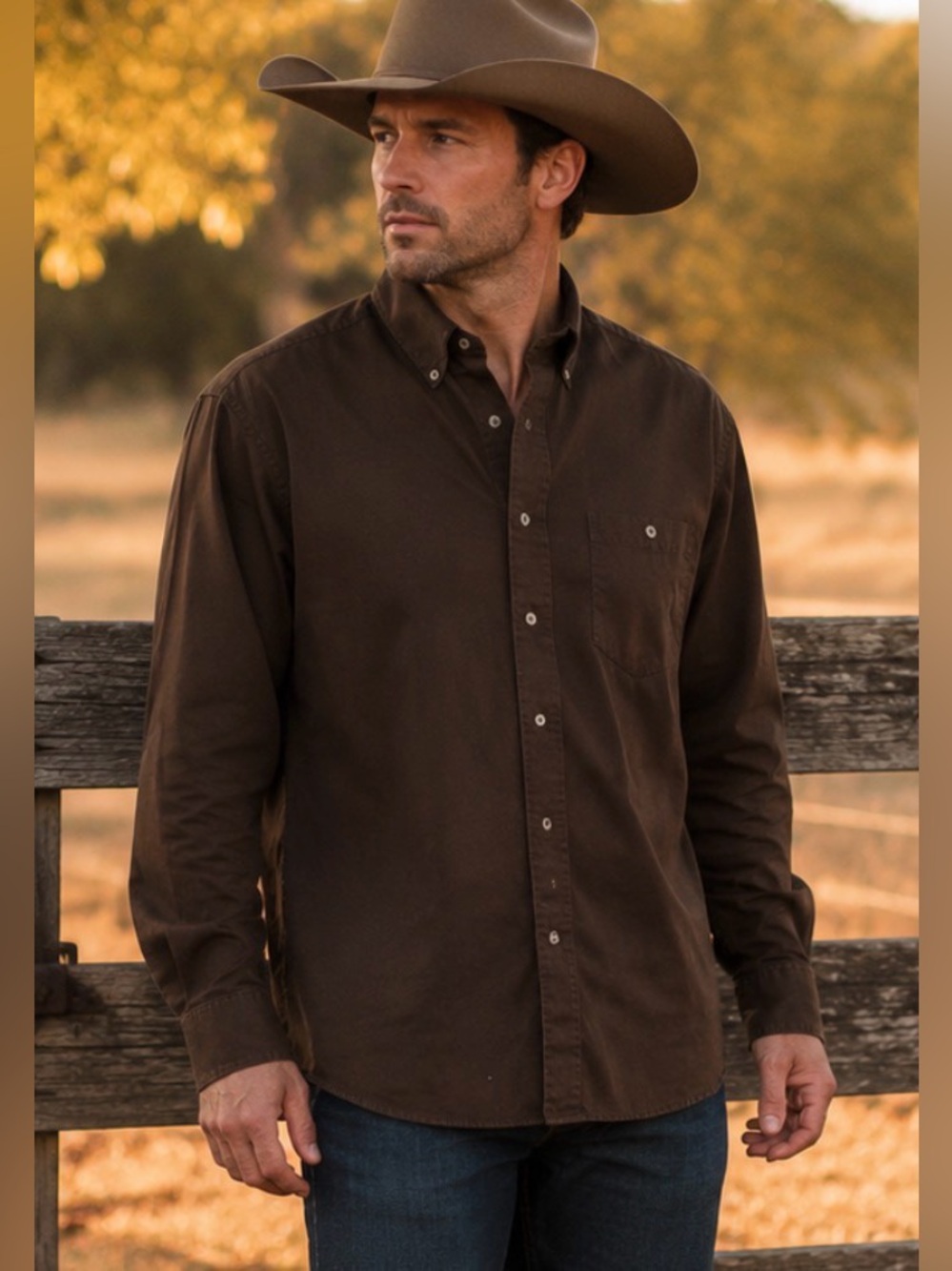 Relentless by Wrangler Trevor Brazile Brown Western cowboy rodeo ranch Shirt L